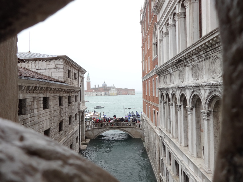 Prisoners' view from inside the Bridge of Sighs in Venice.