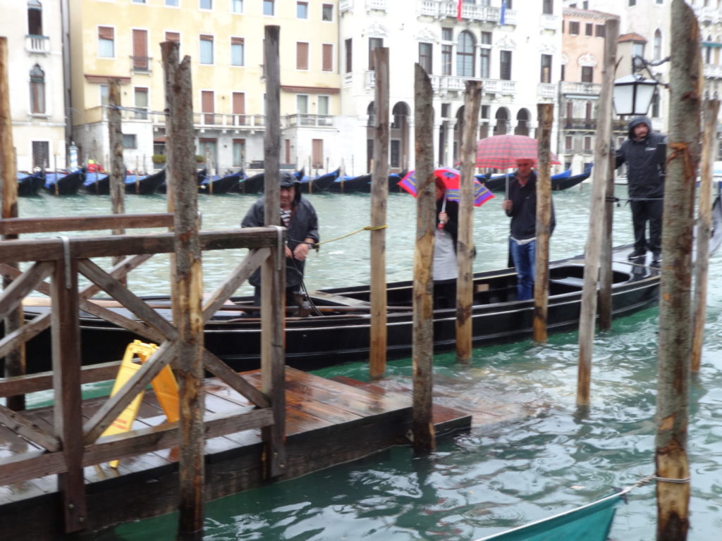 Working gondolas. Locals use them like buses for commuting. Venice.